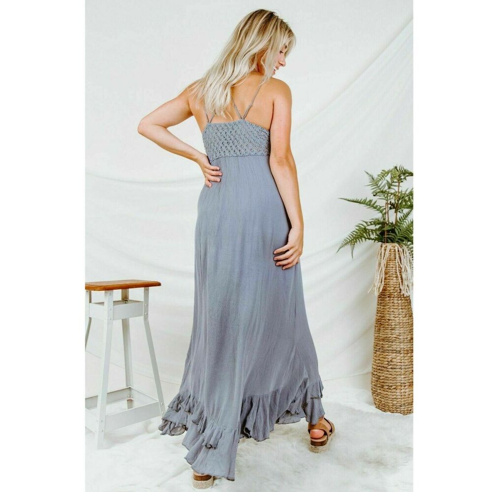 Free People FP One "Adella" Slip Crochet Lace Long Maxi Dress Smocked XS 288295 - Picture 4 of 8